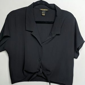 Crop black button down blouse size large
